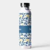 Blue Lemon Watercolor Monogram Name ウォーターボトル (左面)