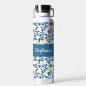 Blue Lemon Watercolor Monogram Name ウォーターボトル (背面)