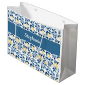 Blue Lemon Watercolor Monogram Name Large ラージペーパーバッグ (正面アングル)