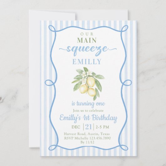 Blue Lemonade Birthday Invitation 招待状 (正面)