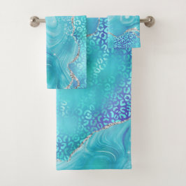 Blue Leopard Agate Gold Glitter Design バスタオルセット