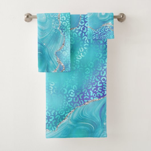 Blue Leopard Agate Gold Glitter Design バスタオルセット (インサイチュ)