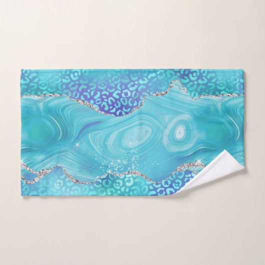 Blue Leopard Agate Gold Glitter Design バスタオルセット (ハンドタオル)