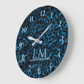 Blue Leopard Personalized Modern Wall Clock ラージ壁時計 (傾斜)