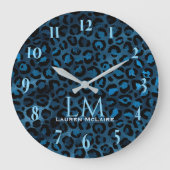 Blue Leopard Personalized Modern Wall Clock ラージ壁時計 (正面)