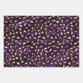 Blue Leopard Print with Gold Tropical Leaves ラッピングペーパーシート (正面3)