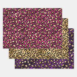 Blue Leopard Print with Gold Tropical Leaves ラッピングペーパーシート