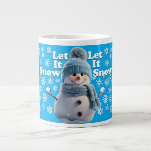 Blue Let It Snow Fun Snowman Specialty Mug ジャンボコーヒーマグカップ (正面)