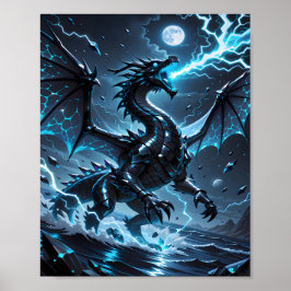 Blue Lightning Black Dragon Storm Fantasy ポスター