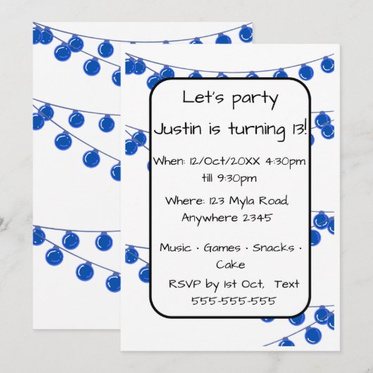 Blue Lights Teen Boy Customisable Birthday Invitat 招待状 (正面/裏面)
