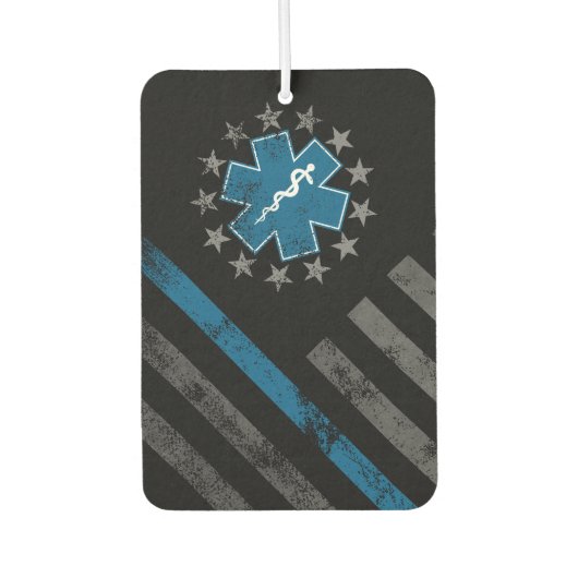 Blue Line EMT Paramedic Vintage American Flag カーエアーフレッシュナー (正面)