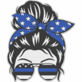 Blue Line Messy Bun Sticker (2"–4") | T シール (正面)
