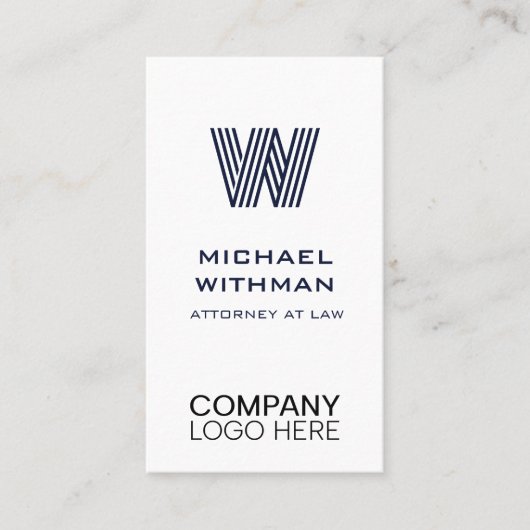 BLUE LINE MONOGRAM CORPORATE LOGO QR CODE 名刺 (正面)