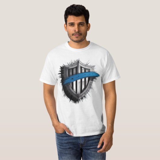 Blue Line Shield – Honor, Service, Protection Tシャツ (正面フル)