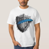 Blue Line Shield – Honor, Service, Protection Tシャツ (正面)