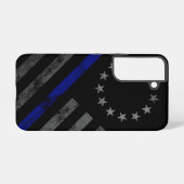 Blue Line Vintage American Flag Samsung Galaxyケース (裏面横)