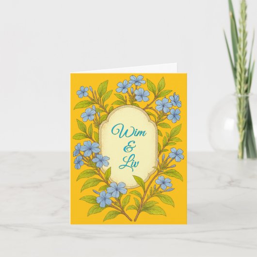 Blue linen rustic wedding in floral style  招待状 (正面)