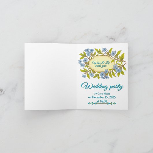 Blue linen rustic wedding in floral style  招待状 (内部)