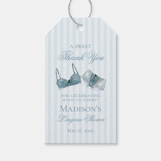 Blue Lingerie Shower Bachelorette Bridal Favor ギフトタグ (正面)