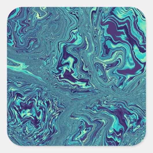 Blue Liquid Marble Abstract Pattern スクエアシール (正面)