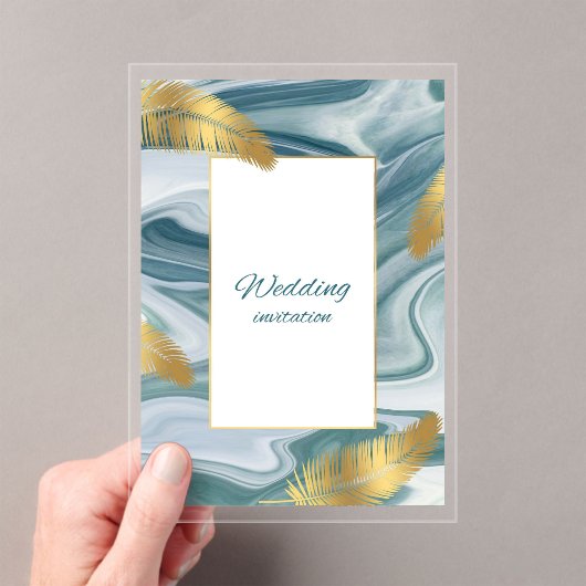 Blue Liquid Marble Wedding Invitation | Premium El アクリル招待状 (インサイチュ (ポータブル))