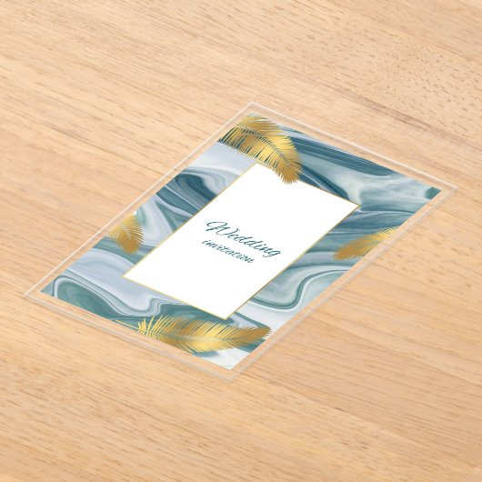Blue Liquid Marble Wedding Invitation | Premium El アクリル招待状 (レイダウン)