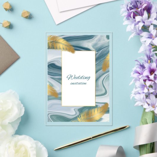 Blue Liquid Marble Wedding Invitation | Premium El アクリル招待状 (インサイチュ (ウェディング))