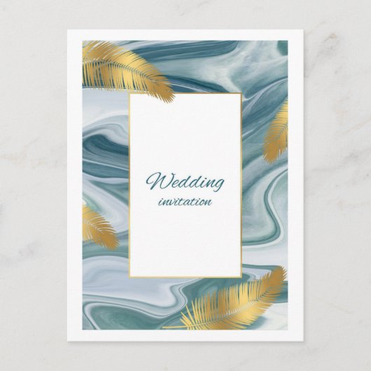Blue Liquid Marble Wedding Invitation | Premium El ポストカード (正面)