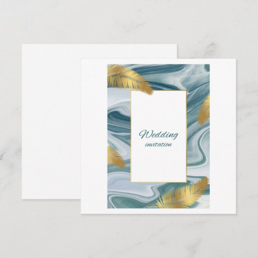 Blue Liquid Marble Wedding Invitation | Premium El 招待状 (正面/裏面)