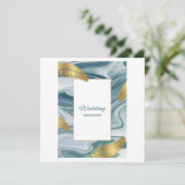 Blue Liquid Marble Wedding Invitation | Premium El 招待状 (スタンド正面)