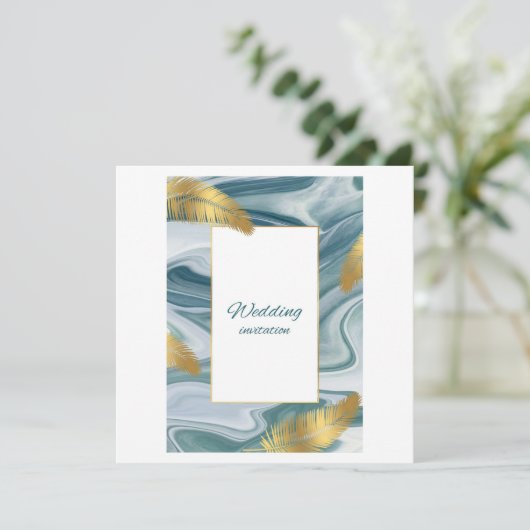 Blue Liquid Marble Wedding Invitation | Premium El 招待状 (スタンド正面)