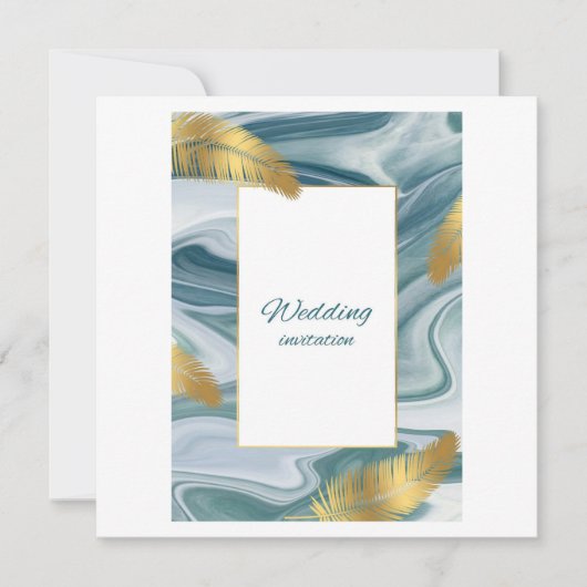 Blue Liquid Marble Wedding Invitation | Premium El 招待状 (正面)
