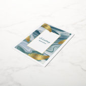Blue Liquid Marble Wedding Invitation | Premium El 箔招待状ポストカード (回転した状態)