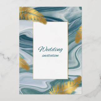 Blue Liquid Marble Wedding Invitation | Premium El 箔招待状