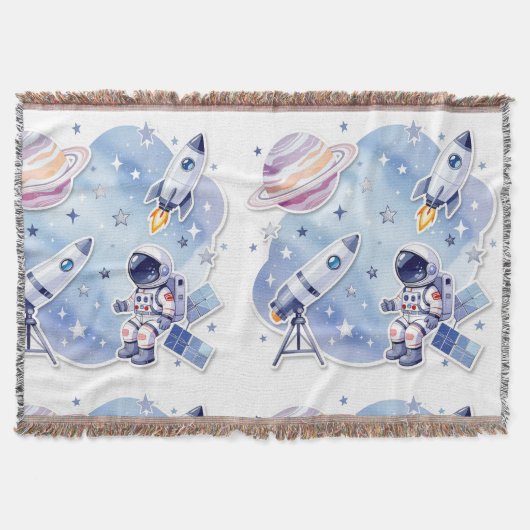Blue little astronaut cozy Blanket for New Home スローブランケット (正面)
