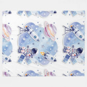 Blue little astronaut stylish Blanket New Home フリースブランケット (正面(横))
