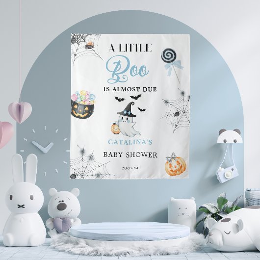 Blue Little Boo Halloween Baby Shower タペストリー