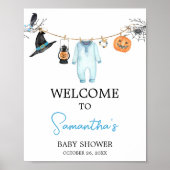 Blue Little Boo Halloween Baby Shower Welcome ポスター (正面)