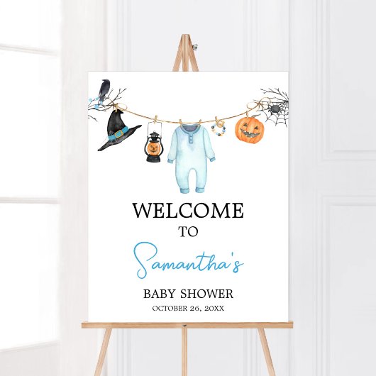 Blue Little Boo Halloween Baby Shower Welcome ポスター