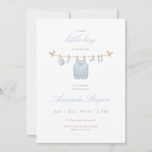 Blue Little Boy Baby Shower Invitation 招待状 (正面)