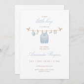 Blue Little Boy Baby Shower Invitation 招待状 (正面/裏面)