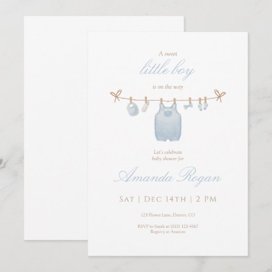 Blue Little Boy Baby Shower Invitation 招待状 (正面/裏面)