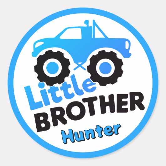 Blue Little Brother Monster Truck Custom Name ラウンドシール (正面)