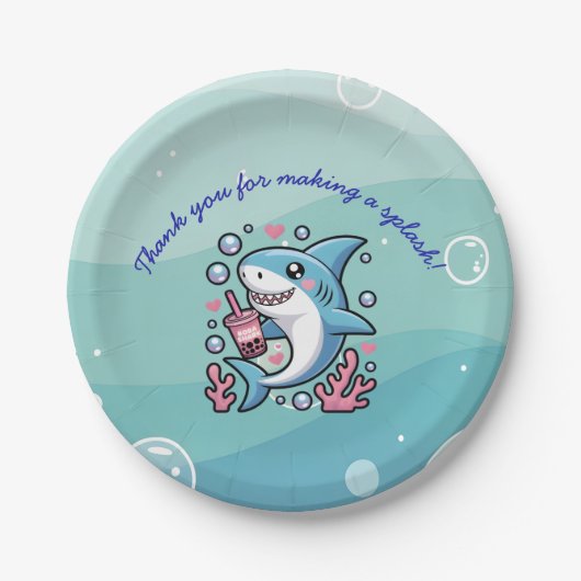 Blue Little Bubbly Boba Shark Custom ペーパープレート (正面)