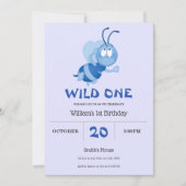 Blue Little Bumblebee 1st Birthday Invitation 招待状 (正面)