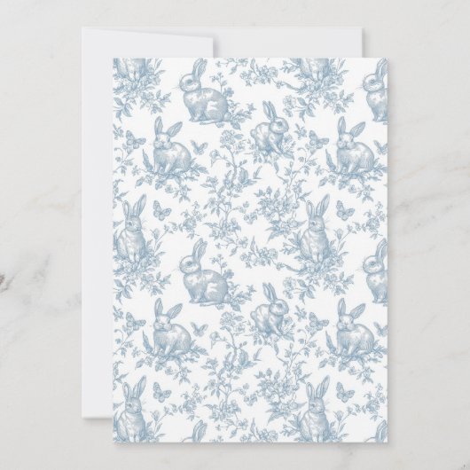 Blue Little Bunny Spring Easter Toile Baby Shower 招待状 (裏面)