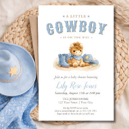 Blue Little Cowboy Watercolor Baby Shower チラシ