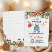 Blue Little Cowboy Western Holiday Baby Shower 招待状