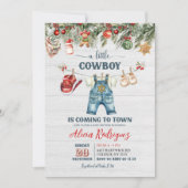 Blue Little Cowboy Western Holiday Baby Shower 招待状 (正面)