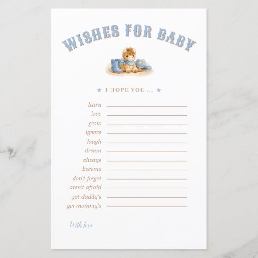 Blue Little Cowboy Wishes For Babies Advice Card (正面)